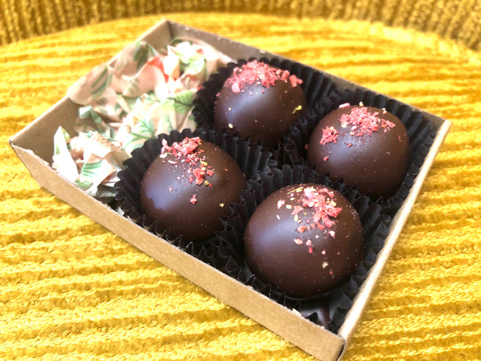 Limited Edition Dark Chocolate Freeze Dried Strawberry Truffles: 4 Piece Box